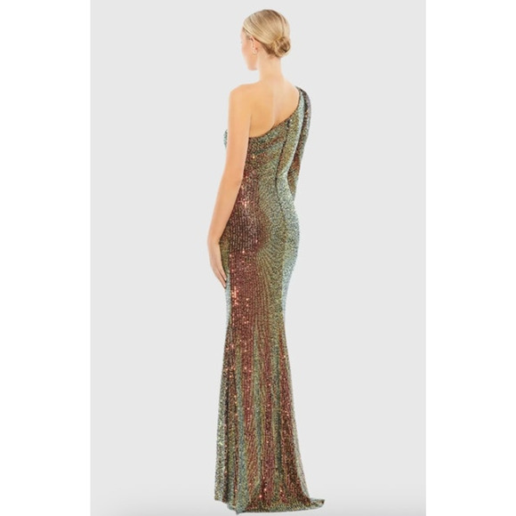 MAC DUGGAL Dress Size 16 Evening Gown Sequin Iridescent NEW One Shoulder - Picture 2 of 7